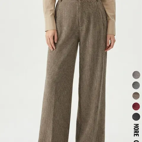 Women's autumn and winter thousand-bird pattern, Houndstooth heavy-duty fabric pleated button elastic waist wide-leg trousers split zipper work chic Casual Fashion Trousers autumn and winter essential Casual Work Pants