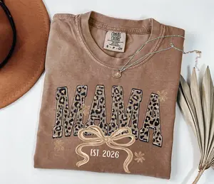 Comfort Colors Leopard Mama TShirt Est 2026, Coquette Bow Trendy New Mom Gift Tee