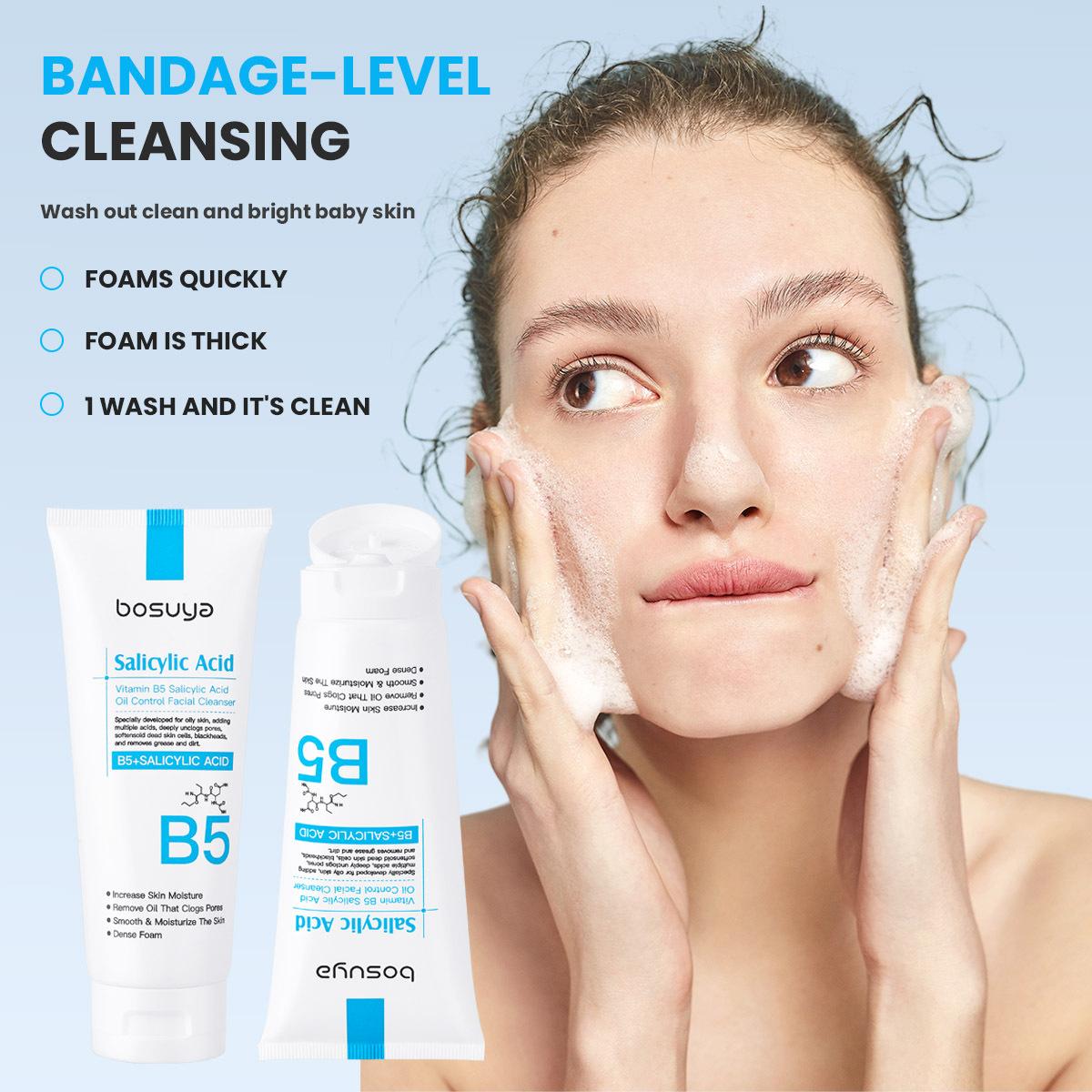 Salicylic Acid Foaming Facial Cleanser with Vitamin B5 (B5+Sacid) - Bright, Smoother Exfoliating Hydrating Face Wash for Deep Pore Cleansing, Oil Control, Blackheads - Mild Daily Oily Skin Face Care Product