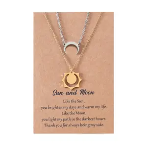 2Piece Good Luck Necklace Sun and Moon Pendant Chain Bff Friendship