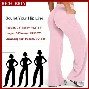 RICH BRIA Straight Leggings with Pockets for Women No Front Seam Workout Leggings High Waist Wide Leg Yoga Pants Casual Work Pants 31"/ 33"/ 35"