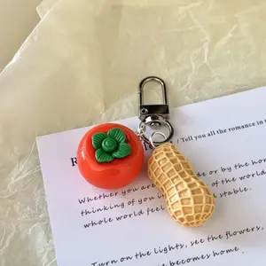 Creative Persimmon Peanut Car Keychain, Realistic Resin Peanut Bag Small Hanging Ornament, Good Luck Zinc Alloy Material