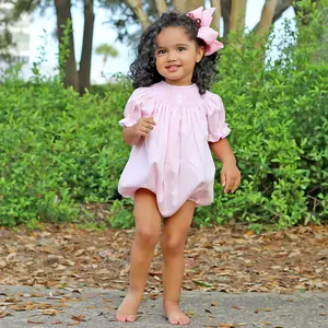 Smocked Cross Bubble Light Pink Pique - Precious Girls Outfit for Easter or a Baptism