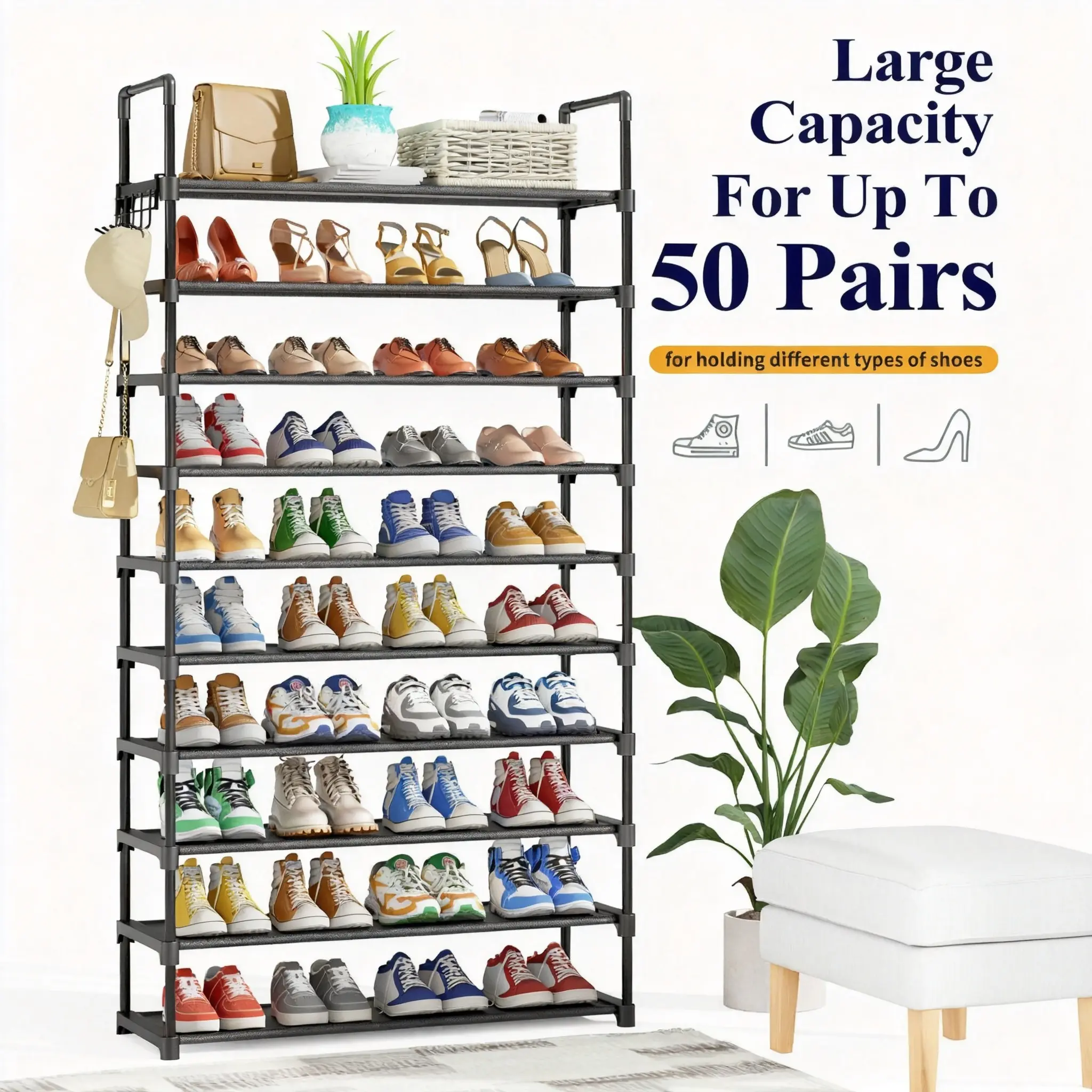 10 Tier Shoe Rack, Space Saving Shoe Organizer for Entryway Closet, Easy Assembly Shoe Storage Shelf