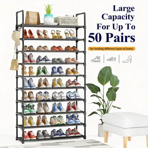 Kitsure 3-10 Tier Shoe Tower with 10-tier Height Option, Space-Saving Indoor Furniture Shelf, Easy-Assembly Shoe Slot Organizer & Room Storage for Entryway Apartments