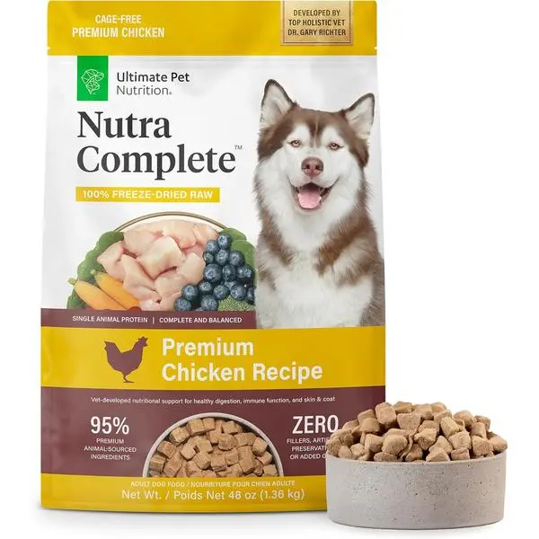 ULTIMATE PET NUTRITION Nutra Complete Freeze Dried Raw Dog Food, Veterinarian Formulated with Antioxidants, Prebiotics & Amino Acids (3 Pound, Beef)