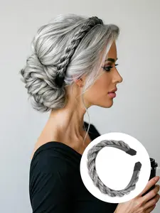 Women's Braided Headband Hair, 14-Inch Synthetic Fiber Headband Braid with Non-Slip Comb, Fashionable Double-Strand Design, High Quality & Easy to Wear, Perfect for Parties, Festivals, and Halloween (Grey)