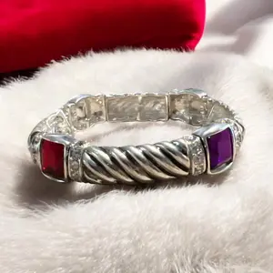 Silver Multi Color Stone Stretch Bracelet