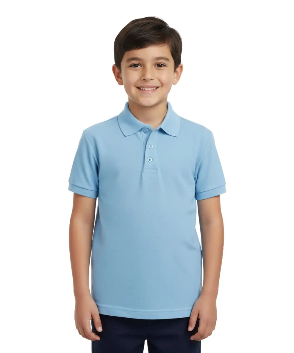 Boy's Premium Quality Pique Polo Uniform Shirt Short Sleeve Sky blue  5-18 BSU01 Casual Polo Shirt Junior Tops