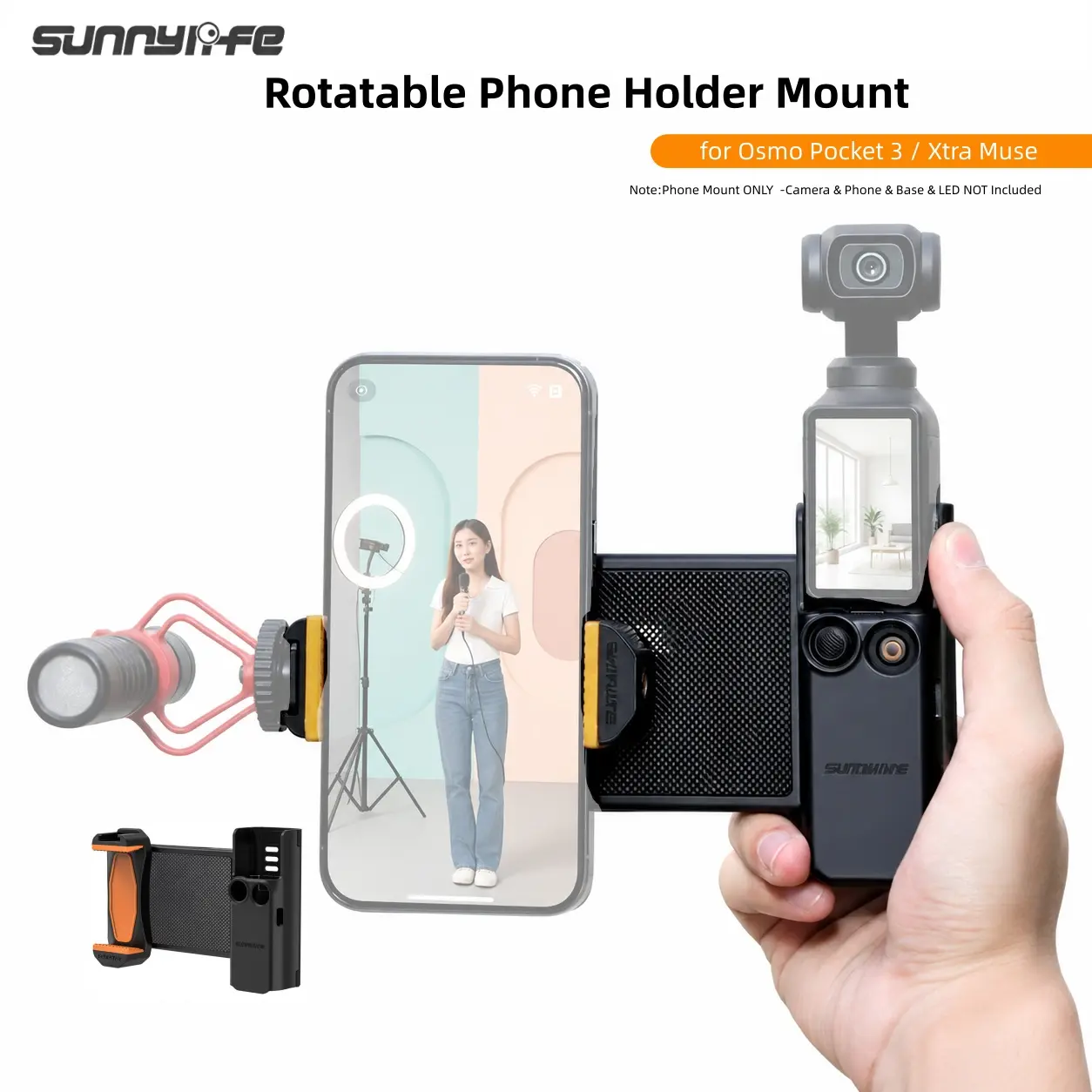 Phone Holder Mount for Osmo Pocket 4/3 & Xtra Muse - Smartphone/Cellphone Camera Expansion Bracket with Adjustable Clamp, Cold Shoe, 1/4" Thread, Built-in SD Card/Filter Storage Box, Silicone Tech Accessories for Vlogging, Protection, Recording