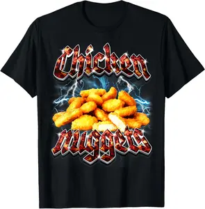 100% Cotton Unisex Bootleg Rap Funny Chicken Nuggets Vintage 90s Heavy Metal T-Shirt