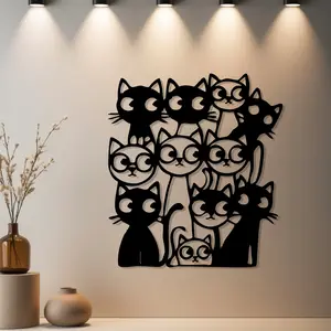 Housewarming Gift, 1pc Cat Metal Wall Decor, Wall Art Decor, Cat Statue Mural with Premium Finish - Ideal Gift for Christmas & Bridal Shower & Anniversary & Housewarming - Metal Wall Sculptures for Living Room Wall & Garden