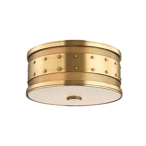 Gaines Industrial Flush Mount Ceiling Light With Vintage Perforated Metalwork & Glass Finish
