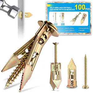 Upgraded 100 count Self Drilling Drywall Anchors with Screws Kit, Zinc Plated Steel Sheetrock Anchors and Screws, No Drill Needed, Holds 66LB for TV, Shelf, Decor, Picture Frame Wall Mounting