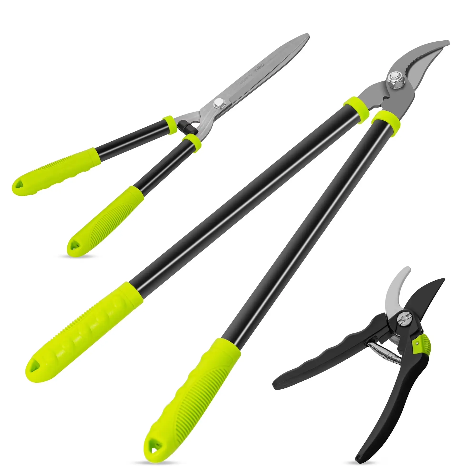 3 Piece Heavy Duty Garden Pruning Shears Set Lopper Hedge Trimmer and Bypass Pruner for Tree Shrub Branch Cutting Yard Care