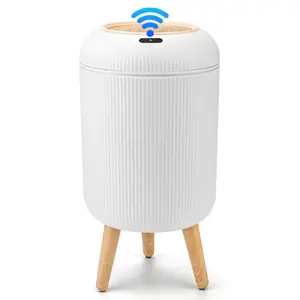CLEALOM Smart Induction Waterproof Trash Can,Motion Sensor Trash Can with Lid, 3 Gallon / 10 L Automatic Bathroom Trash Can, Touchless Trash Bin, Smart Plastic Garbage Can with Removable Legs for Bathroom, Bedroom, Kitchen, Office, White,Summer Vibes