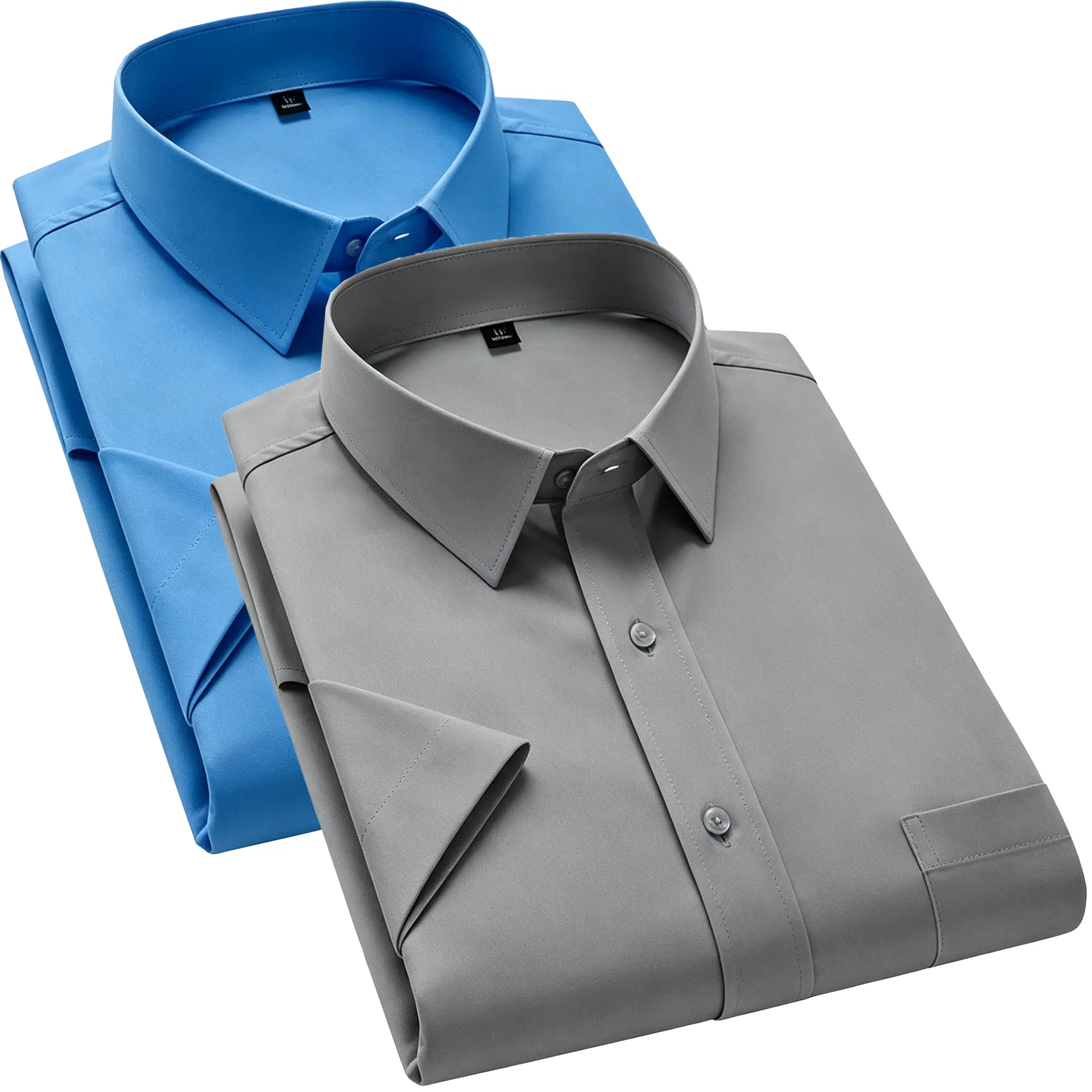 Men’s 2-Pack Slim-Fit Short Sleeve Dress Shirts - Wrinkle-Free Stretch Polyester Ice Silk Button-Down Shirts with Chest Pocket for Office Work, Business Casual