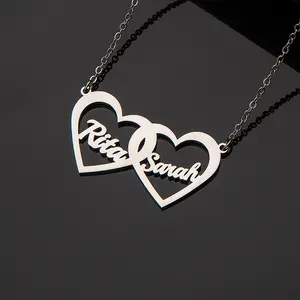 AS046 Customized GIft Stainless Steel Love Name Necklace Simple Cut Couple Pendant Necklace