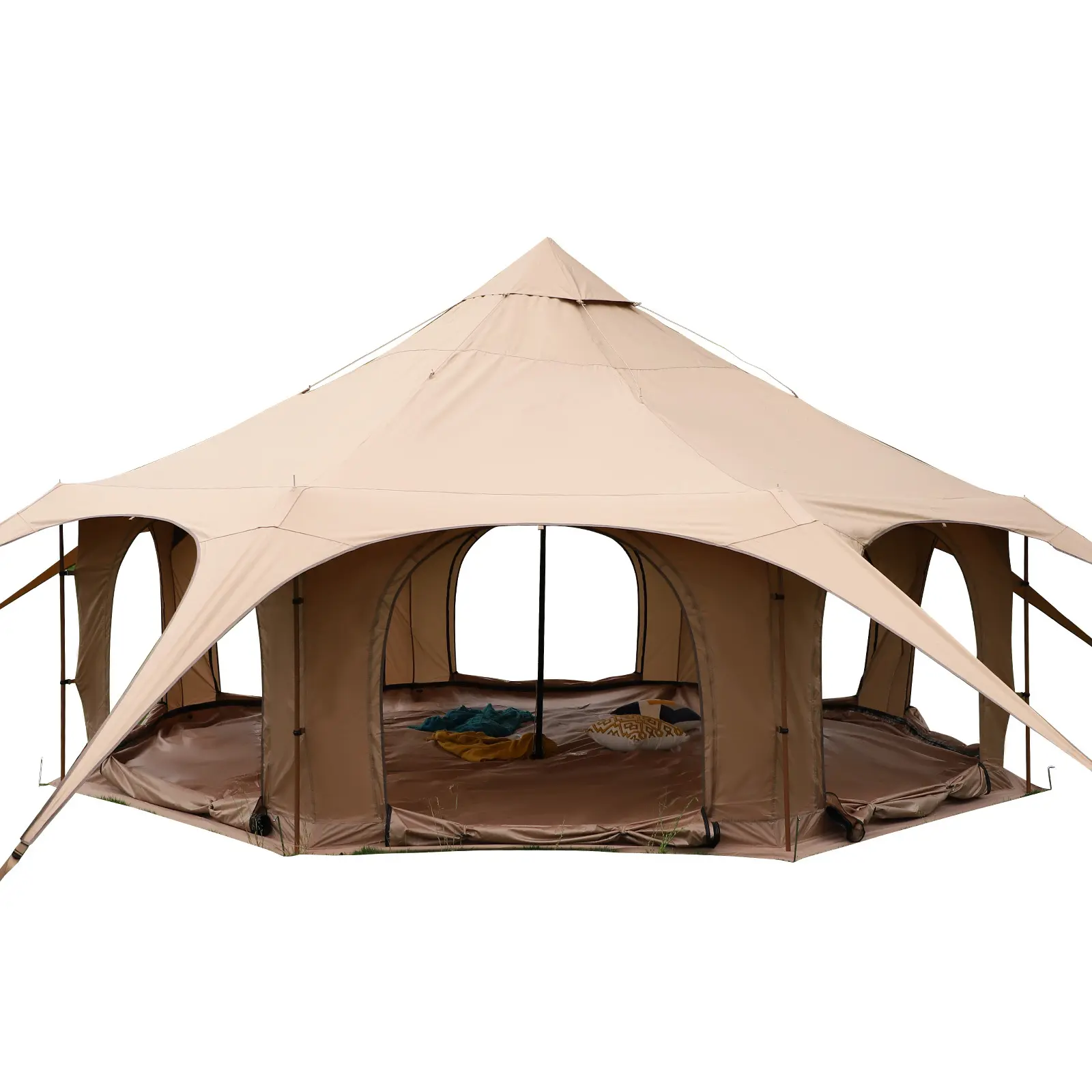 Canvas Tent Bell Tent for Camping, 4 Seasons Canvas Yurt Tent with Stove Jack, Luxury Glamping Waterproof Tents for Family Camping Outdoor Hunting Party (6/8/10 Person)