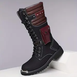 Men’s Outdoor Thick-Soled Non-Slip Fashion High-Top Lace-Up Motorcycle Boots, Versatile for Any Outfit