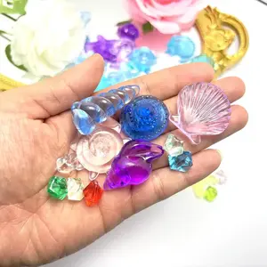 Colorful Ocean Semi-Transparent Gemstones Set, 100 Pieces Acrylic Imitation Shell Gems for Beach Theme Decor, Wedding, DIY Crafts, Home Decoration