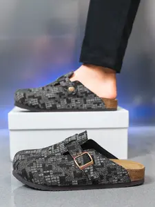 Women's Plaid Textile Sandals, Men's Asymmetrical Slip-On Shoes, Comfortable Wide Fit, All-Season Casual Footwear, Durable Design, Slip On Mules, Clogs