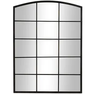 Metal Arched Window Pane Inspired Room Wall Mirror with Black Frame