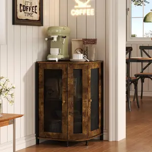 NEW Coffee Bar Cabinet, 3-Tier Corner Coffee Cabinet with Storage Shelf & 18.7" Countertop, Rustic Wood Coffee Bar Station with Magnetic Door for Kitchen/Entrance/Living Room/Dining Room