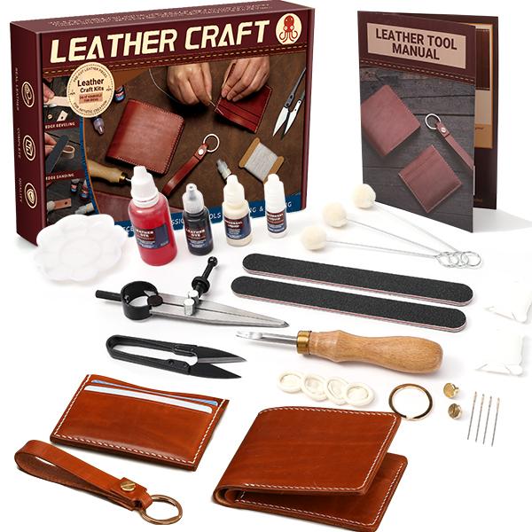 Harxvto Men's Wallet Leather Craft Tools Set Video Tutorials for Wallets Card Holders Handmade Smooth Leather, Classical Style Durable Retro Short Multi-function Credit Card Holder Perfect Gift