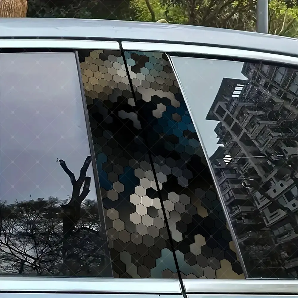 2pc Honeycomb Camouflage Vinyl Sticker, Car B Pillar Protection Decal, Easy Peel & Stick, Sunproof Waterproof Scratch Resistant