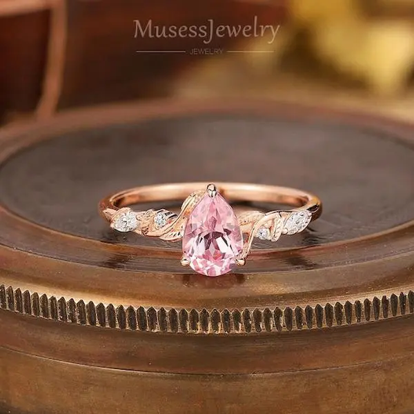 Pear Pink Sapphire Engagement Ring, Classic Design