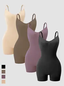 Women's Solid Color Open Crotch Design Shapewear Romper Bodysuit, Tummy Control Butt Lifting Shaper, Women's Shapewear for Daily Wear