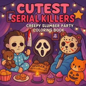 Cutest Serial Killers: Creepy Slumber Party Coloring Book for Adults and Teens: Adorable Yet Creepy of Slasher Icons in Pajamas, Midnight Snacks, and ... Twist (Cutest Serial Killers Coloring Book) Paperback