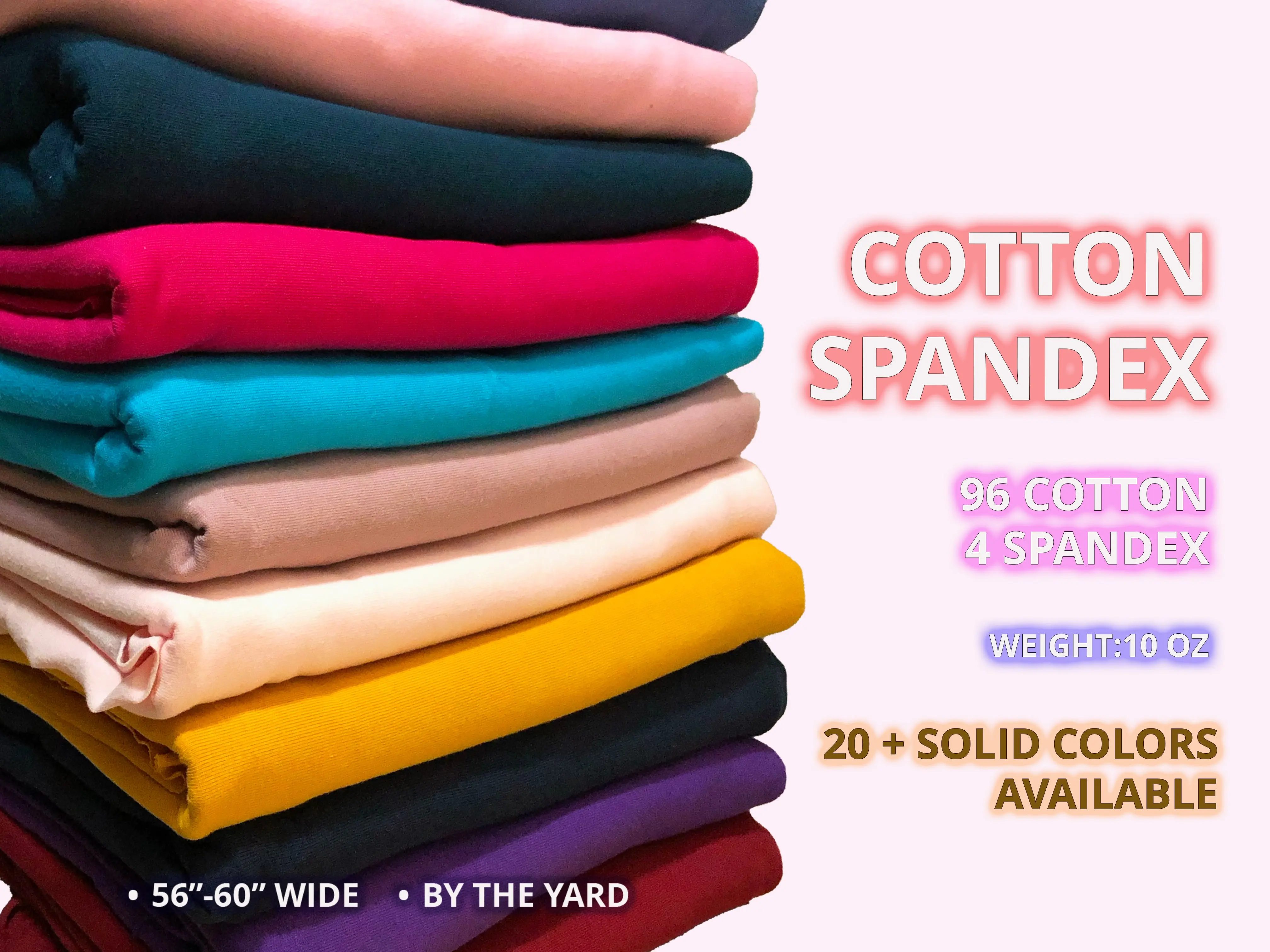 Cotton Spandex Jersey Fabric, Solid Colors, Soft 4-Way Stretch Knit for Apparel & Activewear, by the Yard