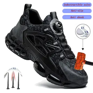 Rotating Button New Safety Shoes Men Anti-smash Anti-puncture Work Shoes Fashion Men Sport Shoes Security Protective Boots non-slip steel toe shoe Indestructible Roofing Shoes