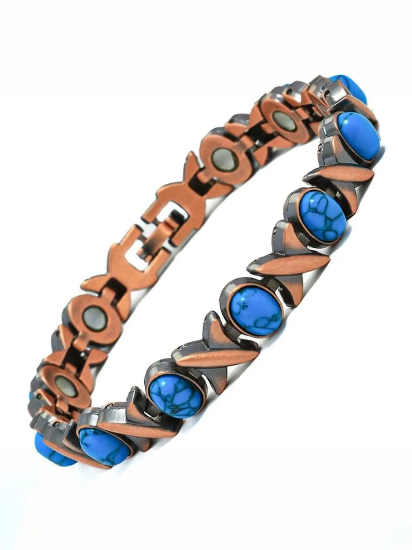 Vintage Diamond Turquoise Antique Copper Cross Heart Creative Gauss Single Row Full Magnetic Couple Bangle Exquisite High Quality Bracelet Black Friday