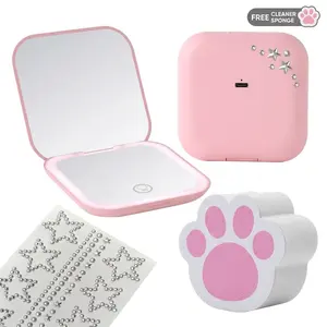 LED Compact Makeup Mirror - 1X/2X Magnification, Dimmable Double-Sided Lighted, USB Rechargeable Handheld Travel Essential (Free 1 Sticker & 1 Cleaner Sponge)