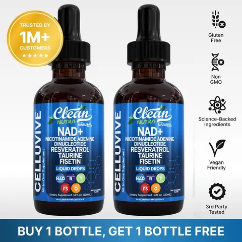Clean Nutra BOGO | NAD+, Nicotinamide Adenine Dinucleotide, Resveratrol, Taurine & Fisetin for Cellular Energy & Aging Longevity Supplement Liquid Drops – Celluvive