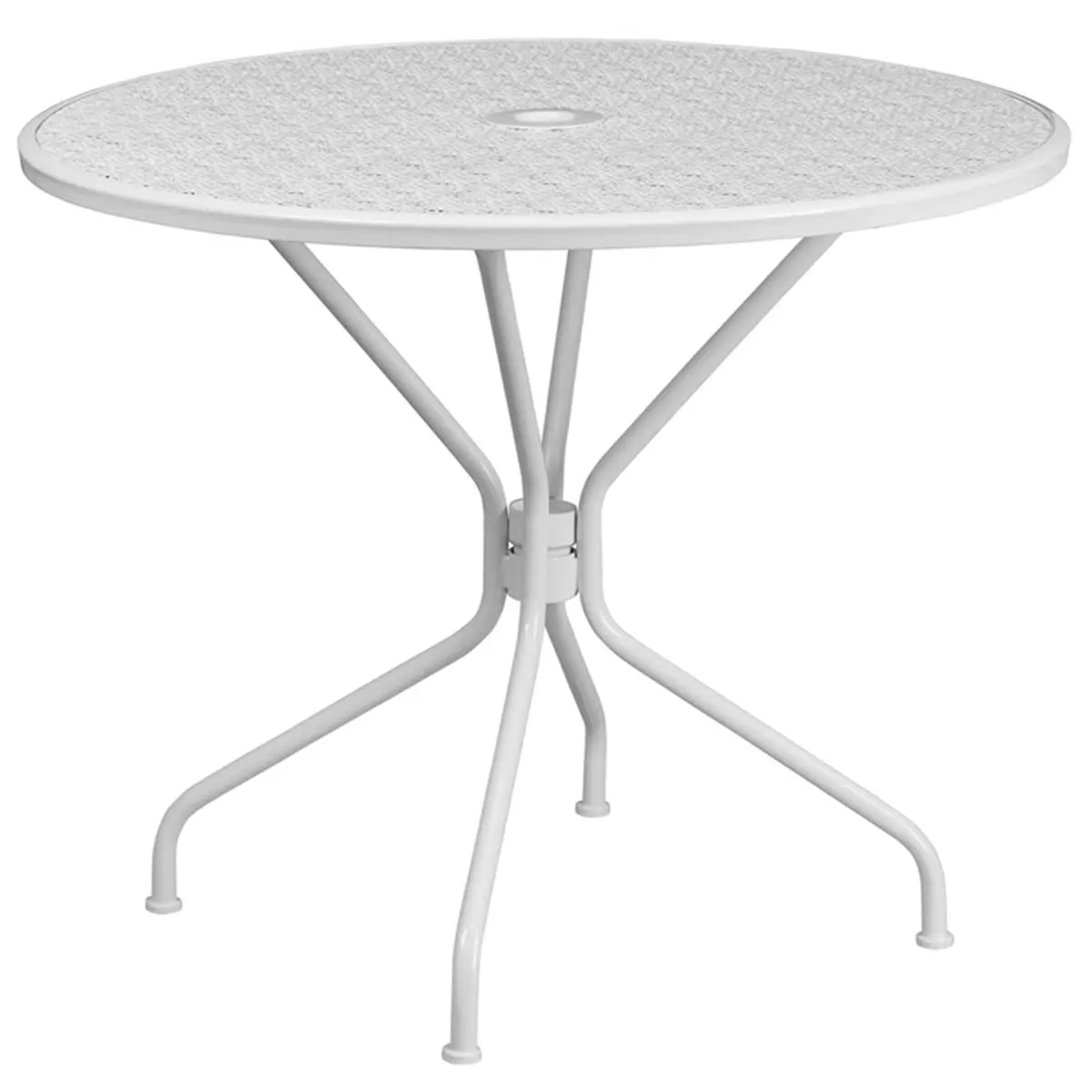 Flash Furniture CO-7-WH-GG 35.25 in. Round White Steel Patio Table - Stain Resistant, Scratch and Stain Resistant, Umbrella Hole Bistro Table for Hotel Use, All-Weather Indoor-Outdoor Furniture