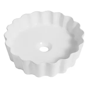 Atelier 15 in. Round Art Deco Contemporary Scalloped Ceramic Bathroom Vessel Sink