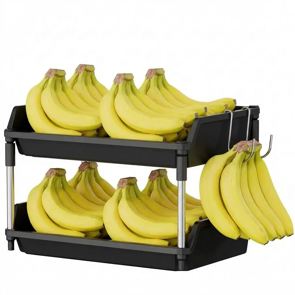 Lifewit Stainless Steel & Plastic Waterproof Fruit Bowl with Banana Hanger, Kitchen Counter Storage Organizer Racks for Bread, Snacks