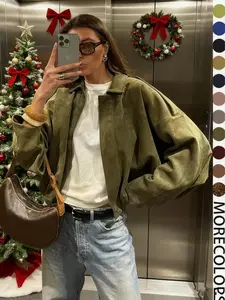 Women's Military Jacket Army Green Loose Fit Coat for Spring & Autumn Casual Outerwear Military Style Comfortable Seasonal Womenswear