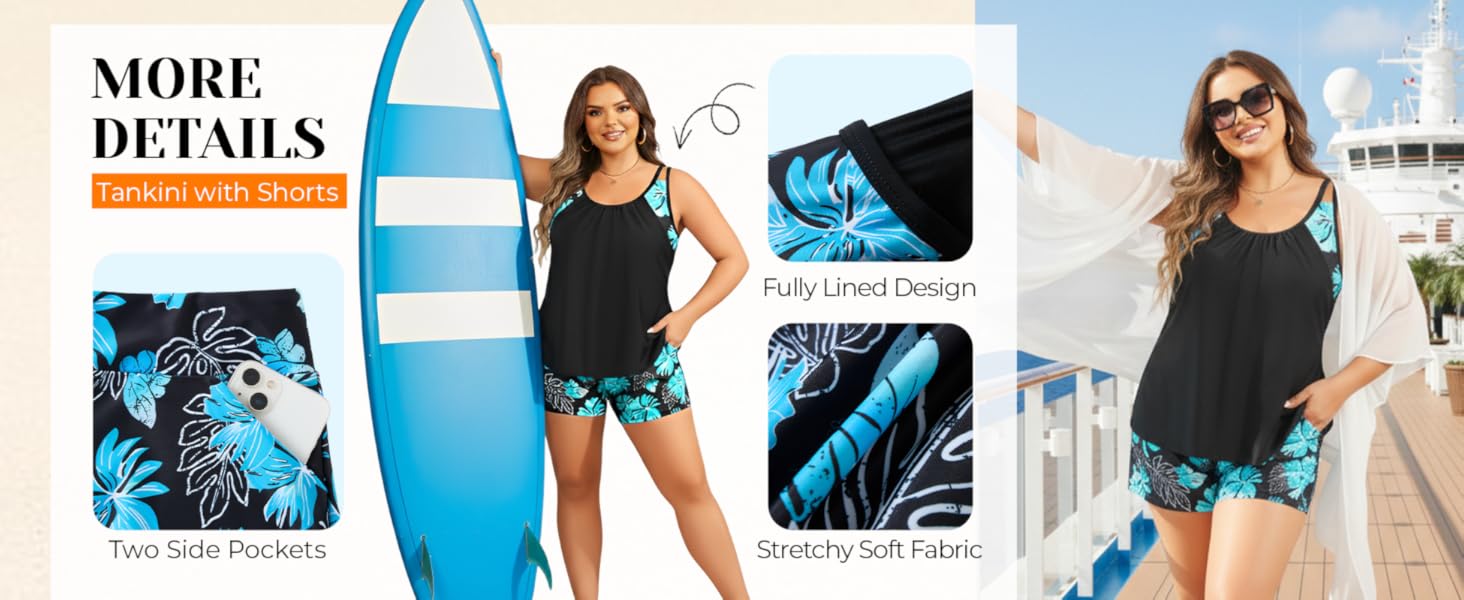Tempt Me Women Plus Size Tankini Swimsuits - Two Piece Flowy Bathing Suits with Pocketed Boyshorts Swimwear Tempt Me Women Plus Size Tankini Swimsuits - Two Piece Flowy Bathing Suits with Pocketed Boyshorts Swimwear