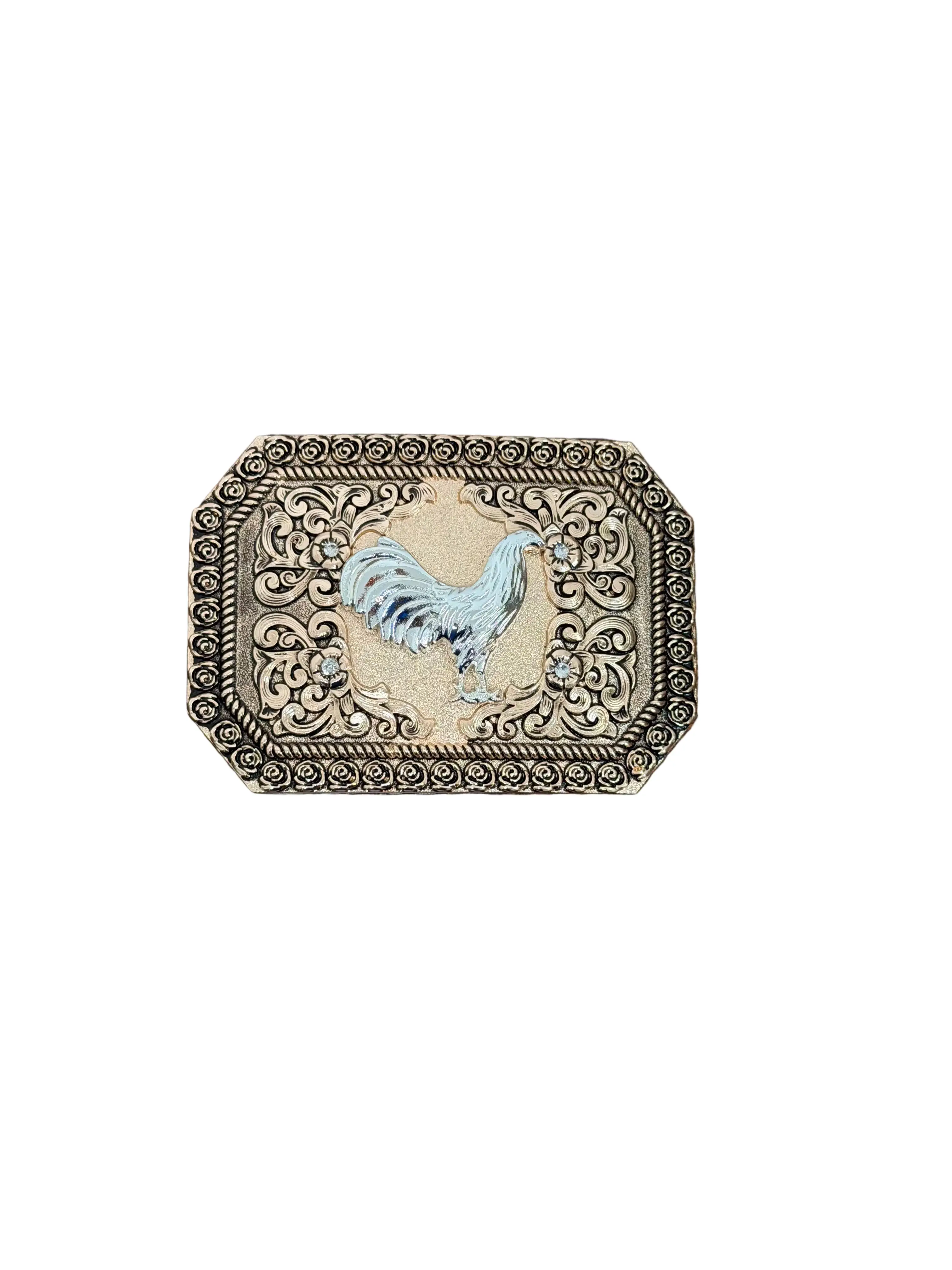 SQUARE GOLD-SILVER ROOSTER DESING BUCKLE