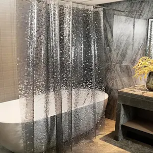 Shower Curtain Liner Heavy Duty, 3D Pebble Design, Simple Home Decor, Metal Grommets, Weighted Bottom, 12 Plastic Hooks Included