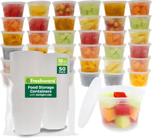 Freshware 16 oz Deli Containers w/ Lids (50 Set) – Leakproof Meal Prep Food Storage, BPA-Free Plastic, Microwave Freezer Safe