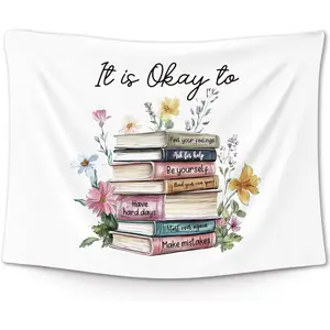 Mental Health Wall Tapestry, It's Okay to Be Inspirational Wall Tapestry Hanging for Classroom, Motivational Floral Book Tapestries Decor Art for Therapy Counselor Office 40x30in