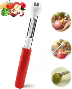 2-in-1 apple corer and peeler tool, fruit and vegetable corer and peeler tool, stainless steel apple peeler, apple corer tool, multifunctional corer tool, suitable for vegetable and fruit kitchen small tools (red)