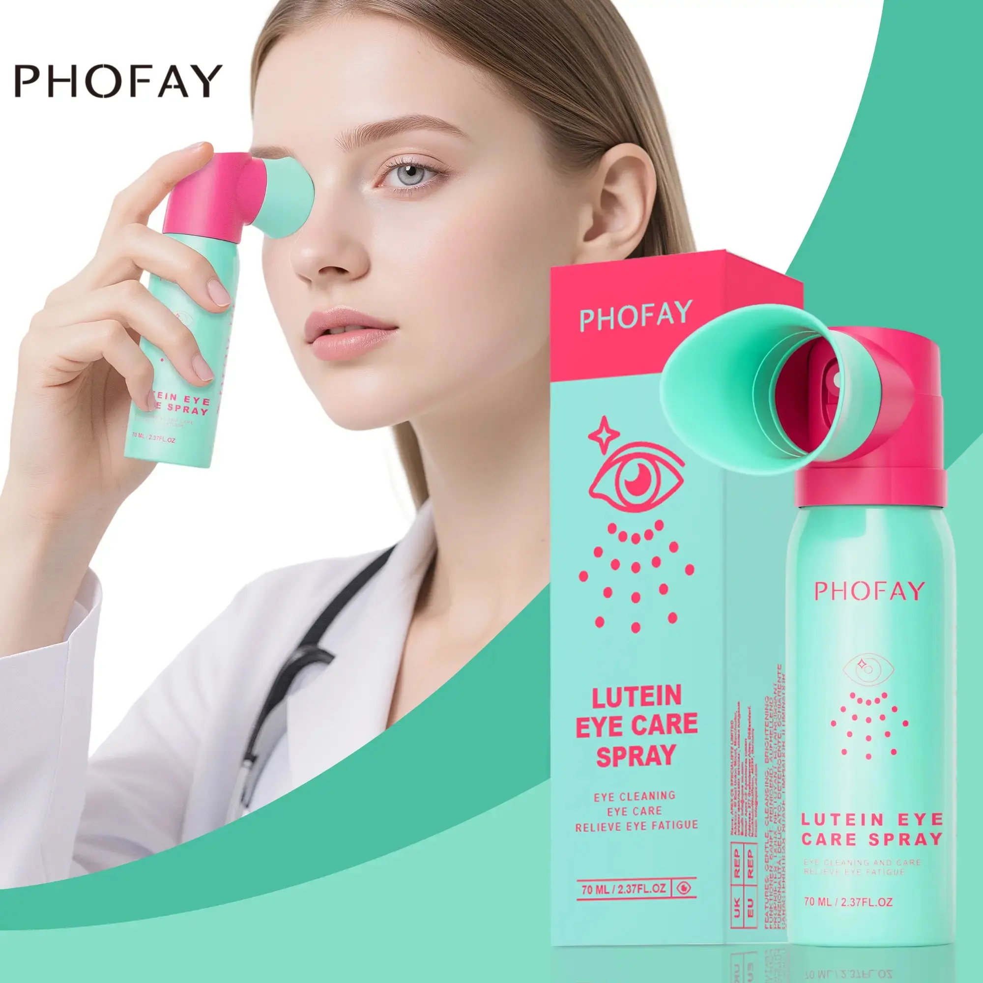 PHOFAY Lutein Cooling Spray - Eye Moisturizing Treatment for Eye Fatigue Relief, Brightening, Hydrating, Soothing Effects, Ideal for Office & Outdoor Use, Adult Gift