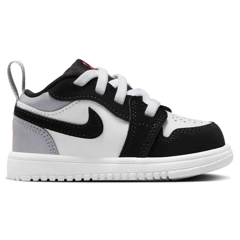 NIKE Toddlers' Jordan 1 Low Alt TD Low Cut Colorblock Trainers, Iconic Design with Reflective Heel for Everyday Casual Wear - Black/Fire Red/Cement Grey, Trainer Shoes, Round Toe, Laces, Logo, Sporty Chic, 3-4 Years, Iconic Look, Everyday Use, Boys